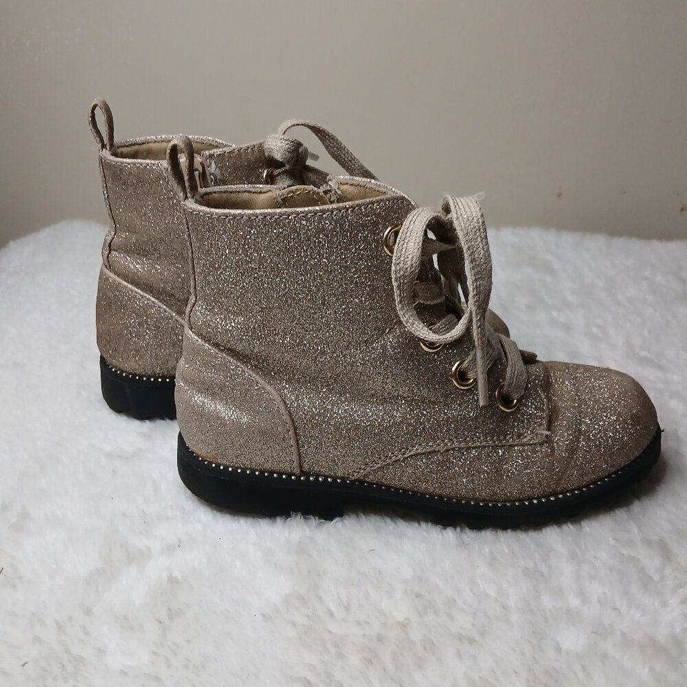 Girl's Maggie and Zoe Gold Glitter Zip Up Lace Up Boots Size 11 - Picture 2 of 9